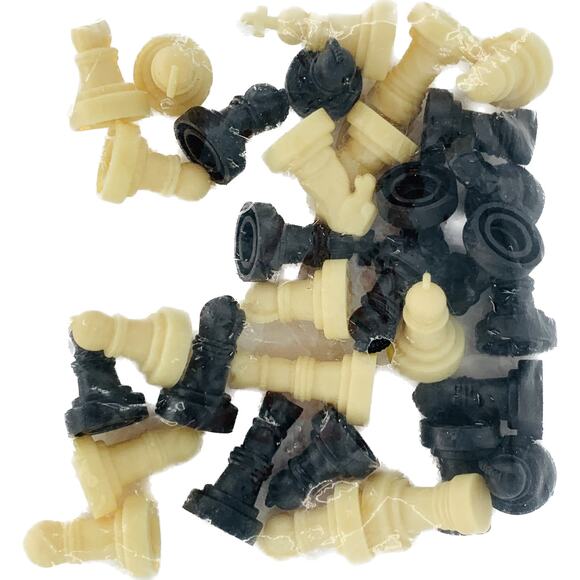 Chess Board Game Pieces Only Mini Small Beige Black Plasitc .75" x .5" D NIP - Picture 1 of 5